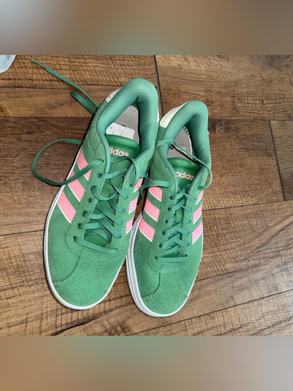 adidas Women's Green Suede Sneakers with Pink Stripes